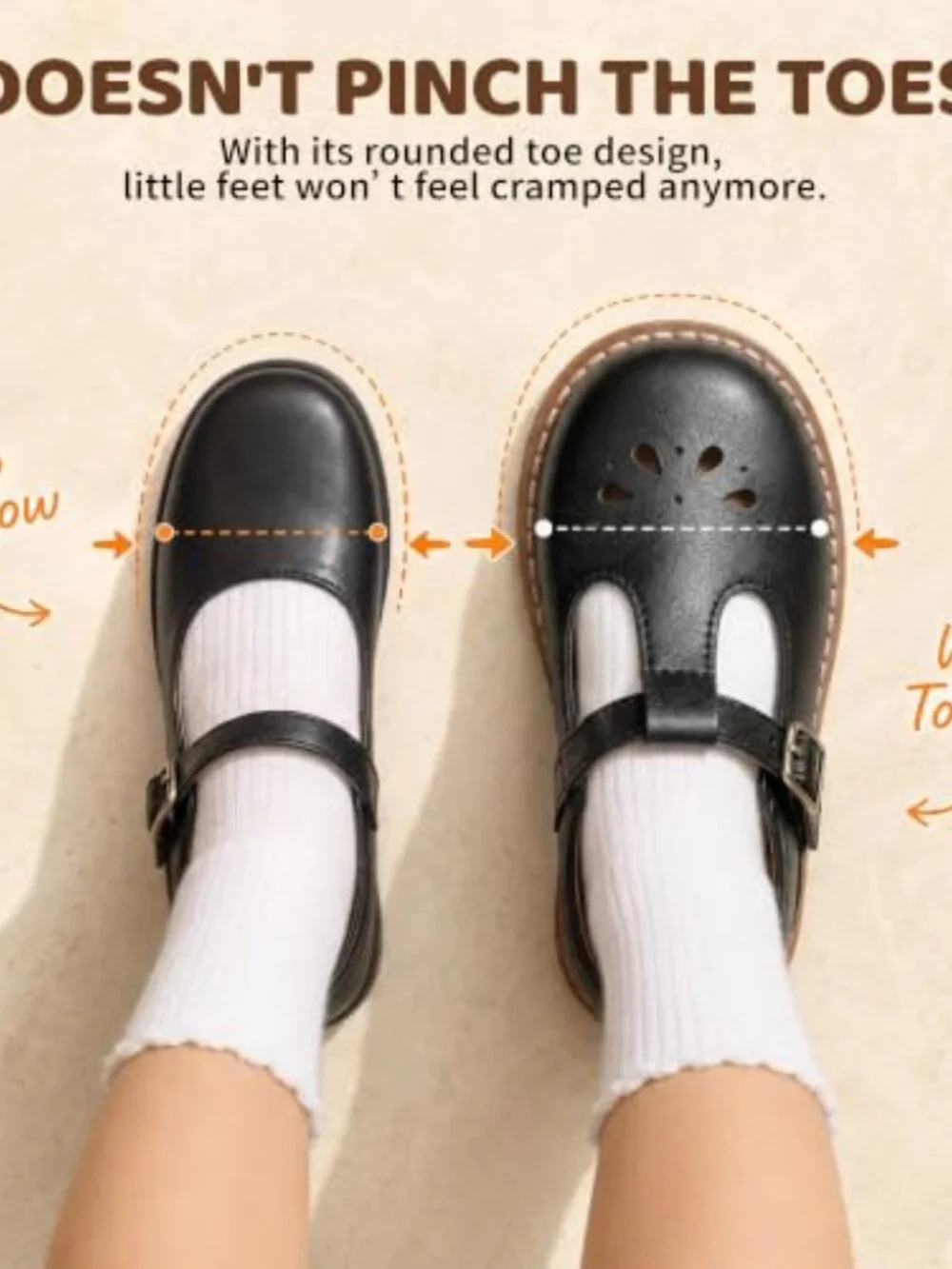 Toddler Girls Mary Jane Flats PU Leather T-Strap Ballet Dress Shoes
